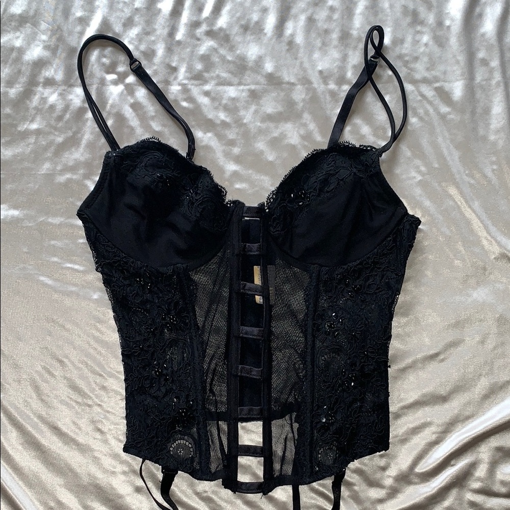 Black Mesh / Tulle Floral Corset Bustier Top Size XS / S